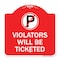 Signmission No Parking Sign Violators Will Ticketed, Red & White Aluminum Sign, 18" x 18", RW-1818-23659 A-DES-RW-1818-23659 - alternate 1